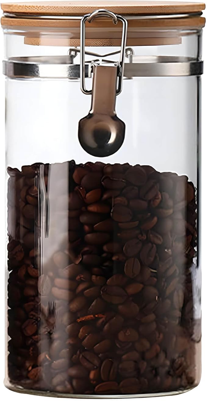 Glass Coffee Bean Storage Container with Airtight Clip Seal Lid Coffee Storage Jar for Beans, Ground Coffee, Nuts, Cookies（48 oz/1400ml）