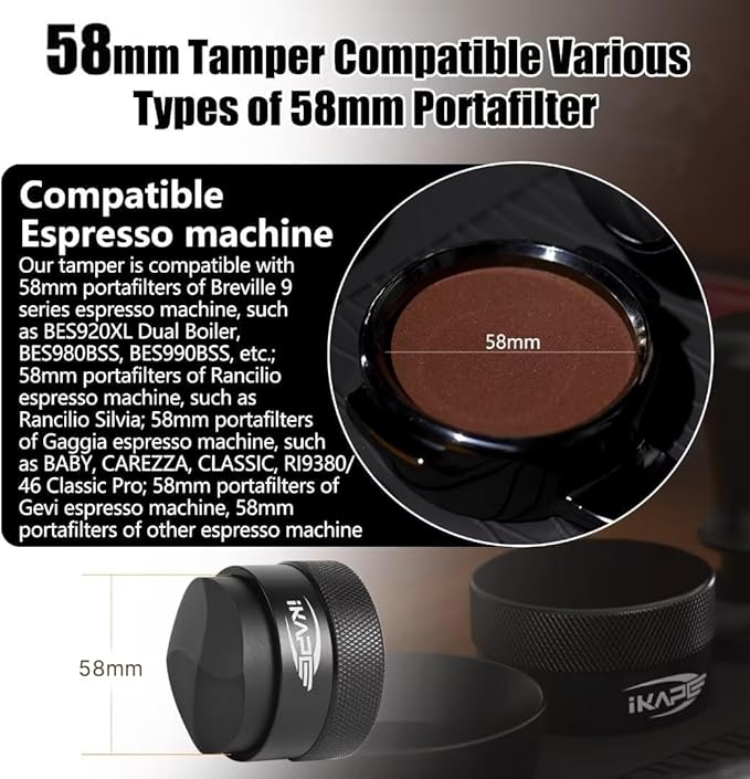 IKAPE 58MM Coffee Distributor, Black Design of Bottom Propeller, Gravity Adaptive Espresso Distributor Fits All 58.35MM Espresso Portafilter, Compatible with 58.35MM Rancilio Bottomless Portafilter
