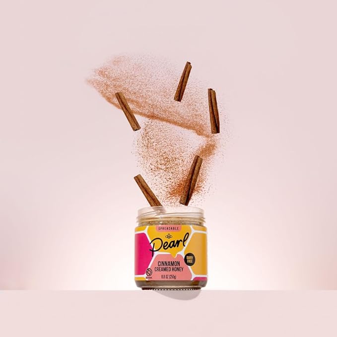Pearl Honey Spreads - Organic Cinnamon Flavored Creamed Raw Honey - Chemical Free, Dairy Free, Soy Free & 100% Naturally Flavored | 8.8oz Jar