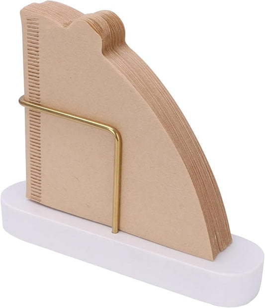 Coffee Filter Holder, Marble & Brass Cone Coffee Filters Holder Organizer Station, Stand Accessories for V60 Filters Size #01, #02 & #04, Thick and Heavy & Anti-slip (White)