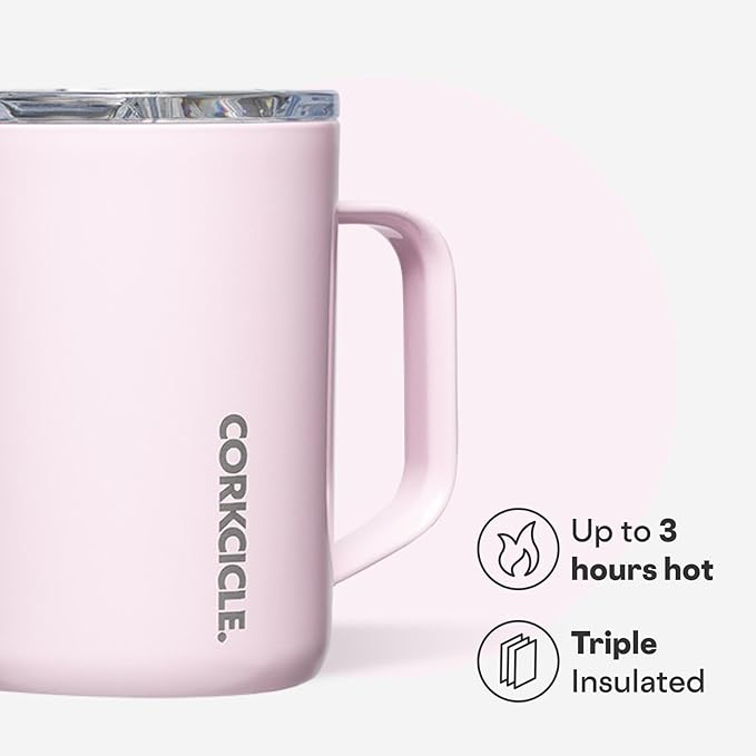 Corkcicle Classic Coffee Mug - Triple Insulated Stainless Steel for Travel - Shatter-Proof Lid - Keeps Drink Hot Over 3 Hours - Holiday Mug Gift - Great for Gifting Warmth - 16 oz - Powder Puff