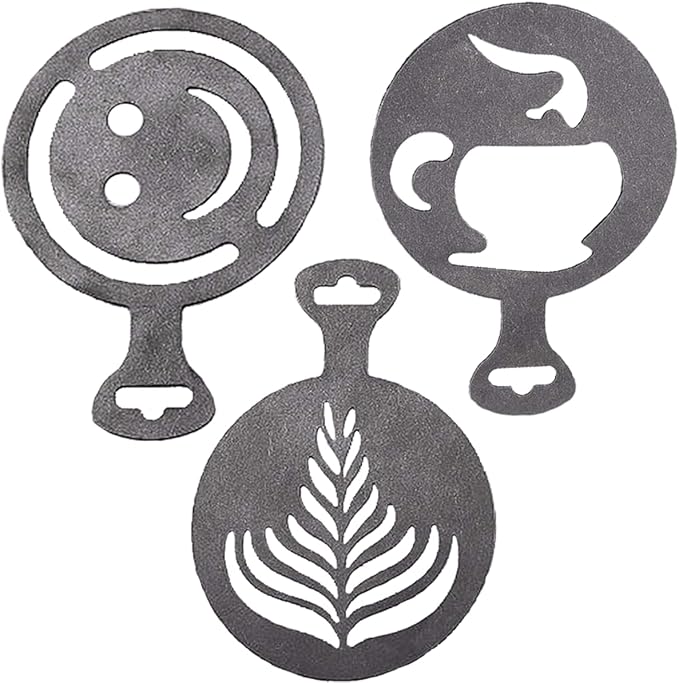 3Pcs Stainless Steel Reusable Metal Coffee Stencils for Latte Art Coffee Decorating Kit - Cookie Stencils for Royal Icing - Metal Baking Stencil Christmas- Cake Decorating Kit