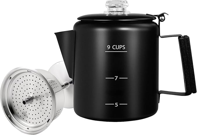 No Coating 9 Cup Percolator Coffee Pot 304 Stainless Steel Moka Pot Stovetop Espresso Maker Italian Greca Cuban Machine 1500ml 50.7oz Suitable for Gas Induction Stovetop Camping Kettle