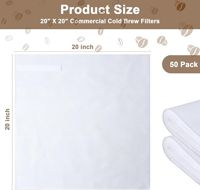 50 Pack Commercial Cold Brew Coffee Filters for 5 Gallon Buckets, 20" X 20" Commercial Cold Brew Bags for Commercial Model Cold Brew Coffee Makers, Brew Up To 5 LBS Coffee