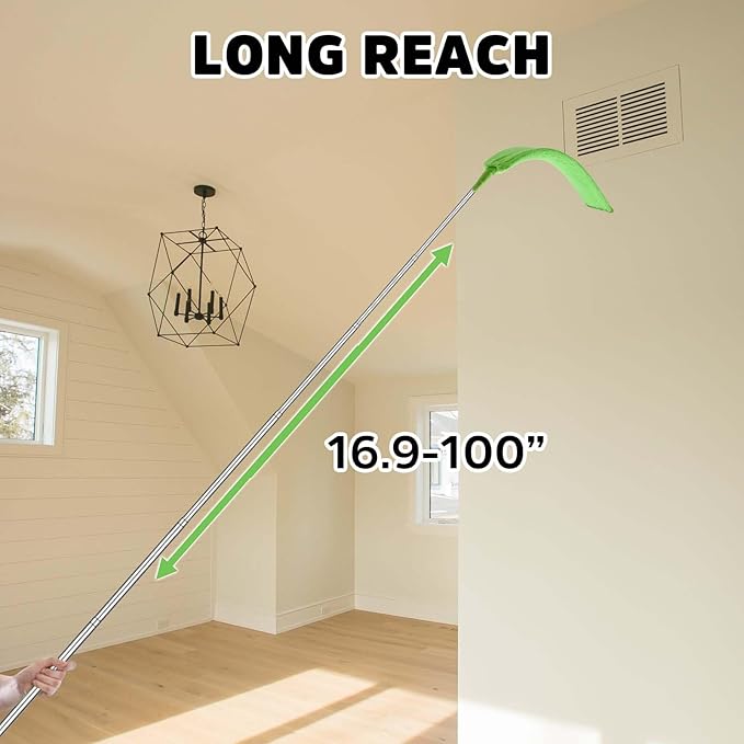 Cobweb Duster with Extension Pole, Bafezoze Ceiling Fan Duster with Long Handle, Spider Web Brush Flat Duster for Under Appliances High Ceilings Outdoor