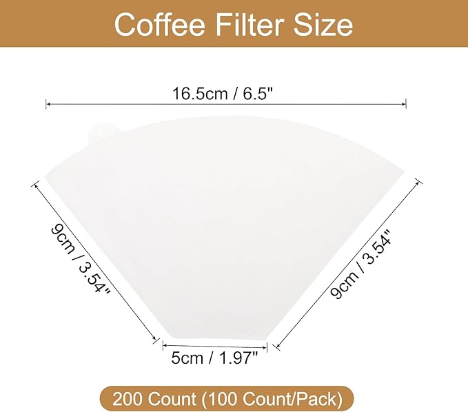 uxcell 200 Count 4 Cone Coffee Filters, Size 102 Disposable Paper Percolator Coffee Filters Natural Unbleached Wood Fiber,Suitable for Pour Over Coffee Filter Drip Coffee Maker White