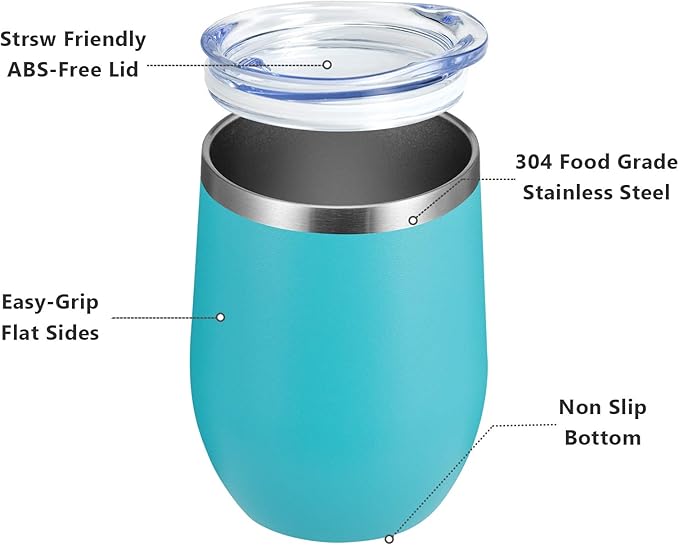 MEWAY 12oz Wine Tumbler 16 Pack Bulk Gifts for Women,Double Wall Vacuum Stainless Steel Travel Mug with Lid,Insulated Stemless Wine Cup Glass for Coffee,Cocktails(Turquoise,Set of 16)