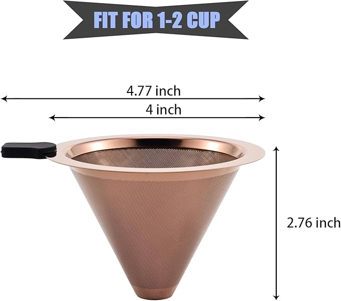 Small Size Pour Over Coffee Filter Dripper, Stainless Steel Metal Cone Drip Coffee Filter, Paperless and Permanently Reusable, Double Mesh Coffee,Tea Filter for 1-2 Cups