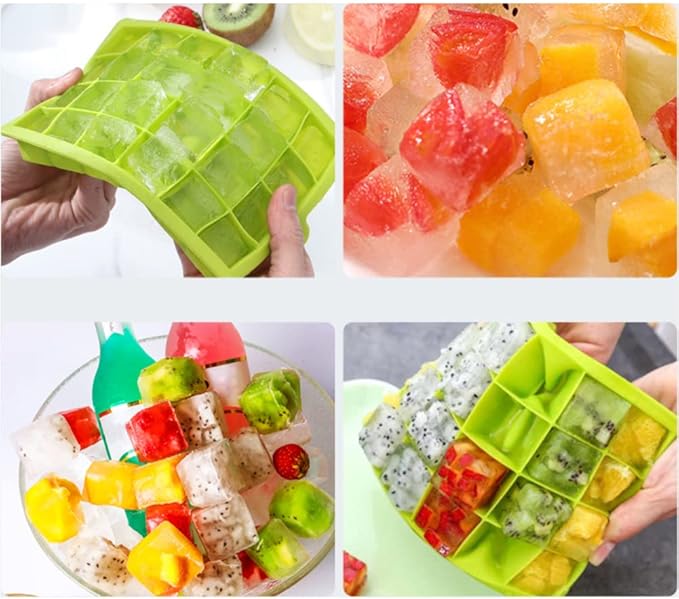 Ice Cube Tray, 3 Pack Silicone Ice Cube Molds, Ice Cube Trays, Silicone Ice Trays, Easier to Release, BPA Free for Alcohol/Coffee/Beverages (Blue, Green, Rose red)