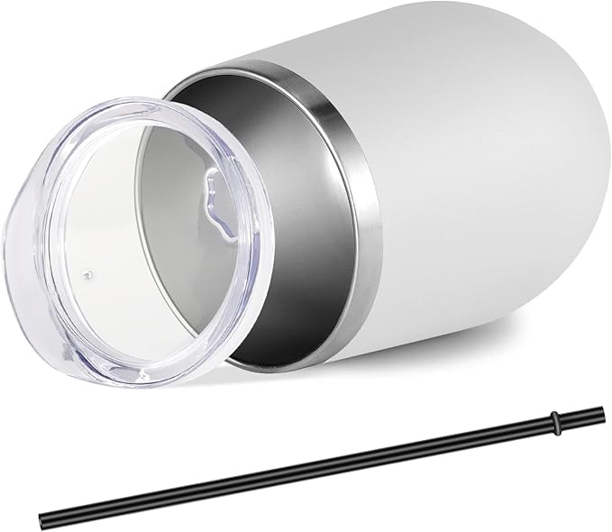 VEGOND Wine Tumblers Bulk 6 Pack, 12oz Stainless Steel Stemless Wine Glass with Lids and Straws, Double Wall Vacuum Insulated Tumbler Cup, Coffee Mug for Cold Hot Drinks