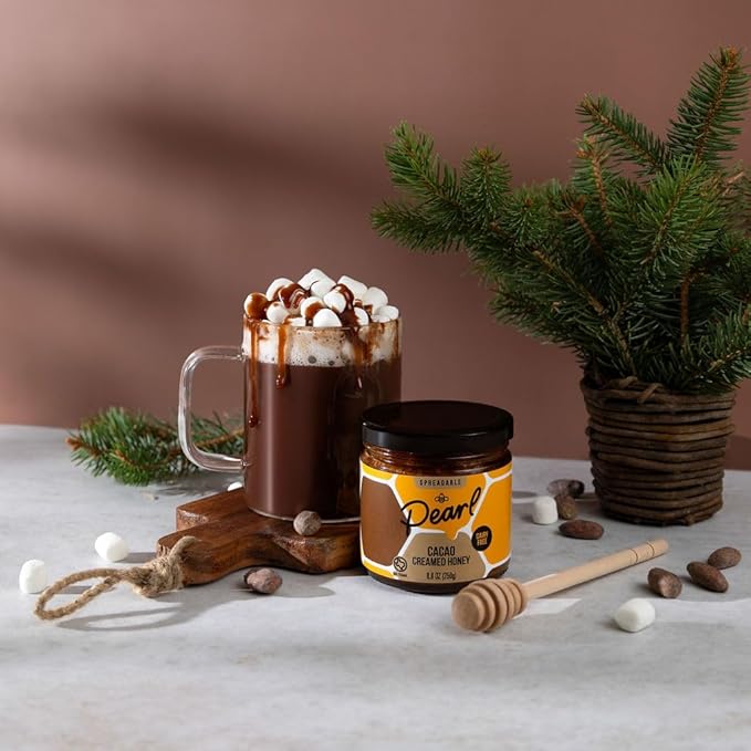 Pearl Honey Spreads - Organic Cacao Chocolate Flavored Creamed Raw Honey - Chemical Free, Soy Free & 100% Natural Raw Honey | 8.8oz Jar