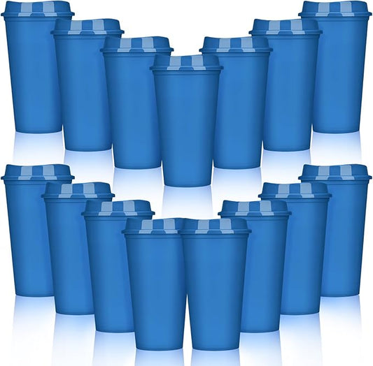 Domensi 15 Pack Reusable Coffee Cups with Lids 16 oz Disposable Travel Cups Bulk Plastic to Go Coffee Tumblers for DIY Hot Cold Drink Party Favors Coworker, Microwaveable (Navy Blue)