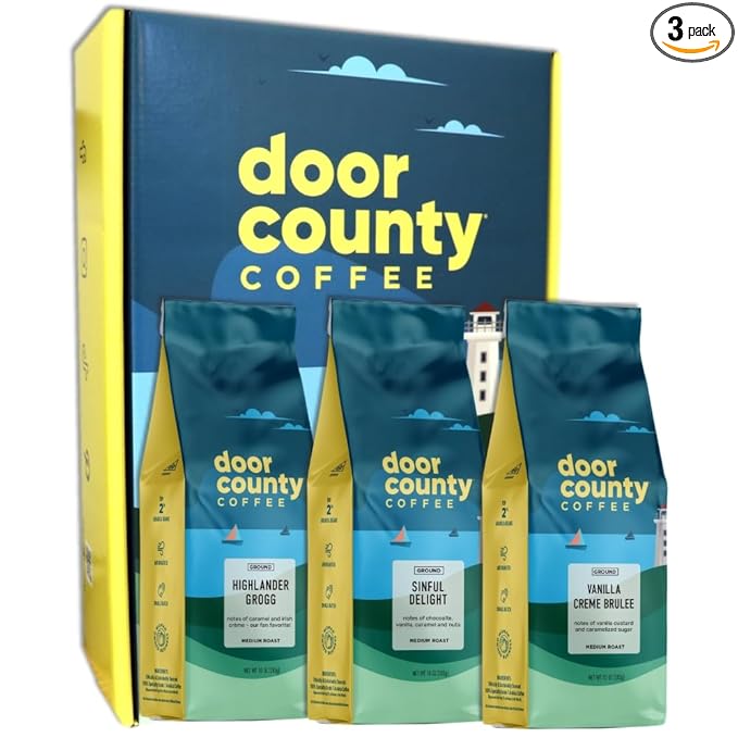 Gourmet Flavored Coffee Gift Set - Door County Coffee - 10oz Bags - Medium Roast - 3-Pack