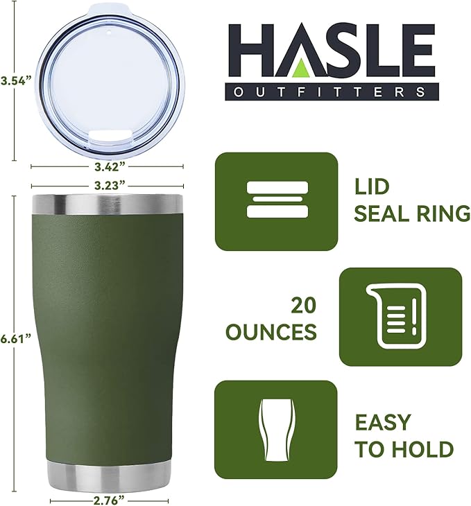 HASLE OUTFITTERS 20 oz Tumbler Bulk, Stainless Steel Tumblers with Lid, Vacuum Insulated Tumbler, Double Wall Powder Coated Cup, coffee mugs, Army Green, 1 Pack