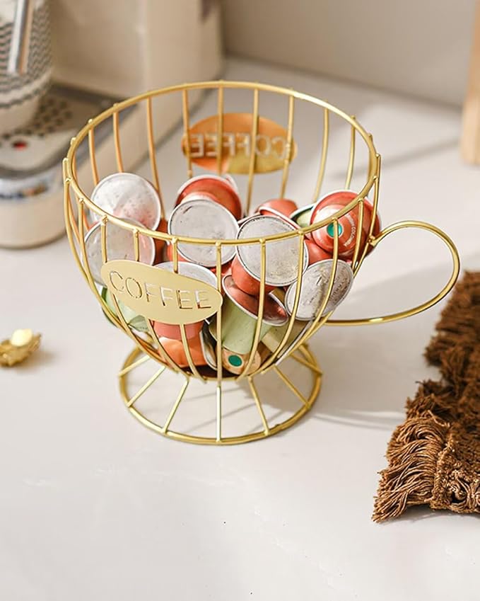 Coffee Pod Holder Large Capacity Coffee Pod Storage Metal Kitchen Countertop Organizer for Home Office Gold