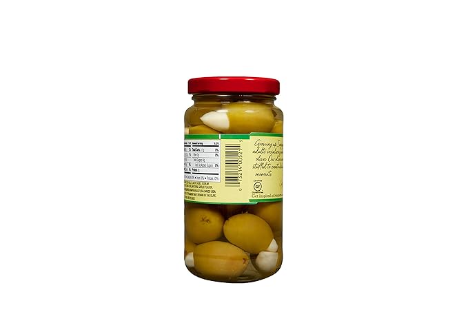 Mezzetta Garlic Stuffed Olives - Greek Green Olives with Fresh Garlic from California - Savory Flavor for Grilled Steak and Appetizers - 100% Natural Gourmet Snack Non-GMO - 6 Oz Jar - Pack of 6