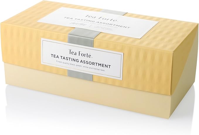 Tea Forté TEA TASTING ASSORTMENT Presentation Box Tea Sampler, Assorted Variety Tea Box, 20 Handcrafted Pyramid Tea Infuser Bags – Black Tea, White Tea, Green Tea, Herbal Tea