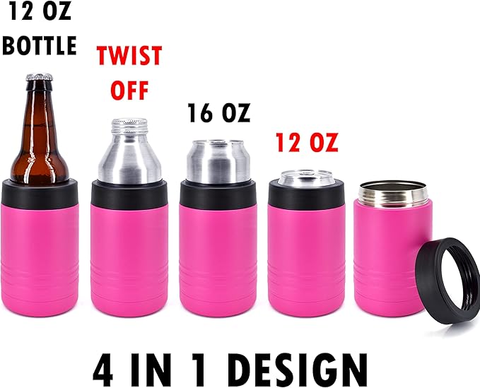 Clear Water Home Goods - 12 oz Stainless Steel Double Wall Vacuum Insulated Can or Bottle Beverage Cooler - Powder Coated Pink - 6 Pack