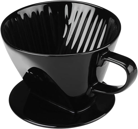 Pour Over Coffee Dripper, Ceramic Pour Over Coffee Maker with 3 Holes Flat Bottom, Easy Manual Slow Brewing, Porcelain Slow Filter Cone for Home, Office, Gift, Size 2, Black