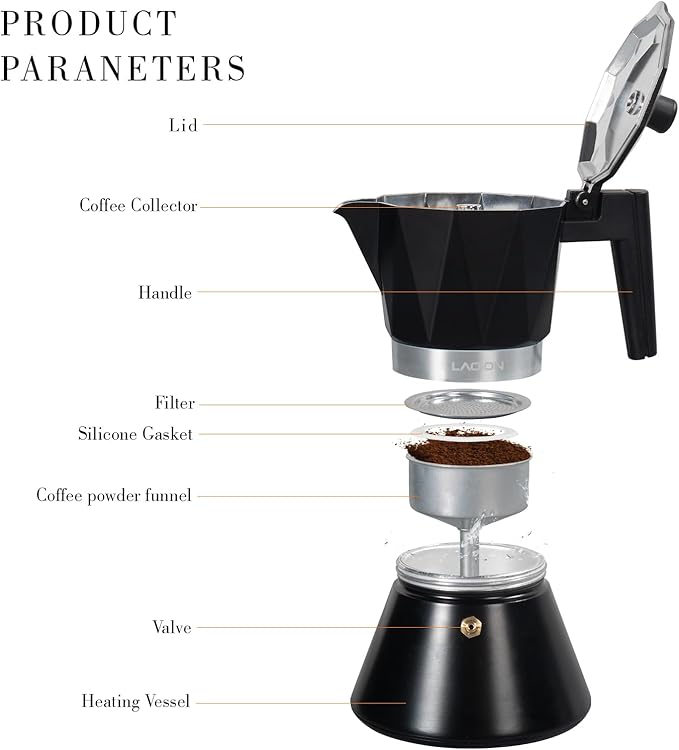 Moka Pot, 6-Cup Espresso Maker, 300ml Portable Stovetop Espresso Maker, Percolator Coffee Pot Compatible with Induction Cooktops, Suitable for Home and Camping (Black)