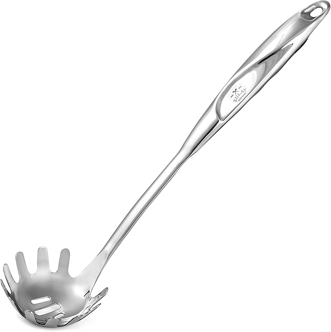 Zulay Kitchen Stainless Steel Spaghetti Server - 12” Pasta Fork with Teeth & Draining Holes - Rust-Resistant Pasta Spoon for Noodles & Pasta - Dishwasher Safe Utensil for Everyday Use