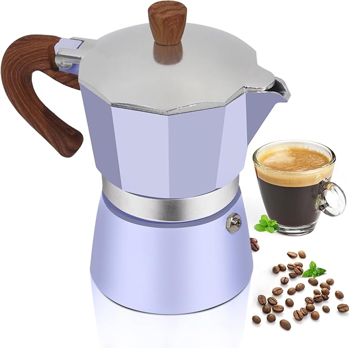 Aluminum 6 Cup 300ml Moka Pot Express Coffee Maker Stovetop Espresso Colorful Coffeemaker Italian Classic Style Brewing Greca Cafe Mocha Machine for Cafeteras Lover Camping Travel and Home Use 10oz
