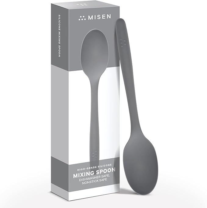 Misen Silicone Mixing Spoon - Professional-Grade, Dishwasher Safe - No Scratch Nonstick-Safe Kitchen Tool for Stirring, Scraping, and Serving - Stong, Durable, Heat Resistant - Gray