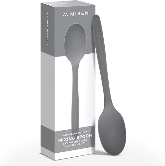 Misen Silicone Mixing Spoon - Professional-Grade, Dishwasher Safe - No Scratch Nonstick-Safe Kitchen Tool for Stirring, Scraping, and Serving - Stong, Durable, Heat Resistant - Gray