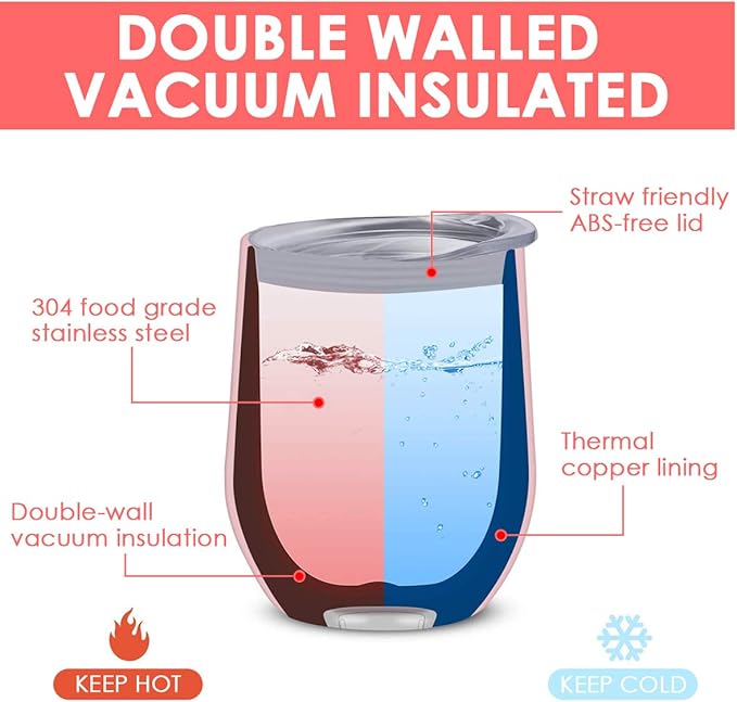6 Pack 12 oz Stainless Steel Wine Tumbler with Lids, Double Wall Vacuum Insulated Travel Cup Including 6 Straws Set for Coffee, Cocktail, Drink, Tea and Beer (Assorted Colors)