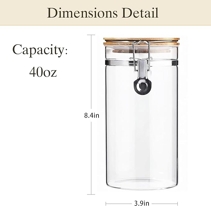 Glass Storage Jars Set Elegant Containers with Airtight Bamboo Lids, Perfect for Kitchen Organization - Flour, Rice, Pasta, Sugar, Coffee Beans, Accessories Included (Coffee Jar x 2)