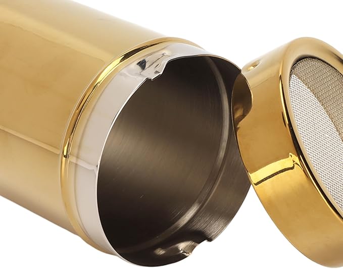 Stainless Steel Powder Shaker Powder Sugar Shaker,Gold Fine Mesh Powder Sugar Shaker Stainless Steel Sugar Shaker for Lid for Sifter Cocoa,Cinnamon Powder,Coffee Sugar Shakers