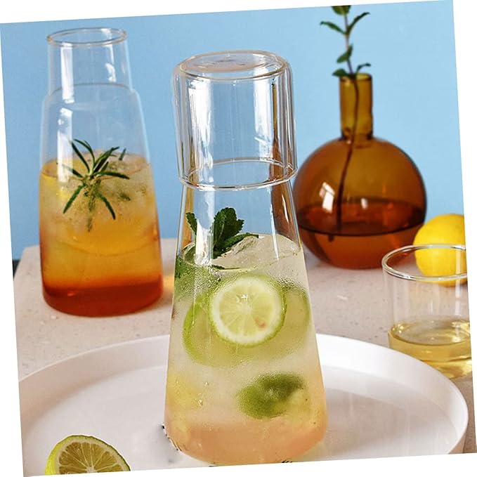 Large Capacity Glass Bedside Water Carafe and Cup Safe Glass Pitcher for Iced Coffee Juice Tea Home and Office Use
