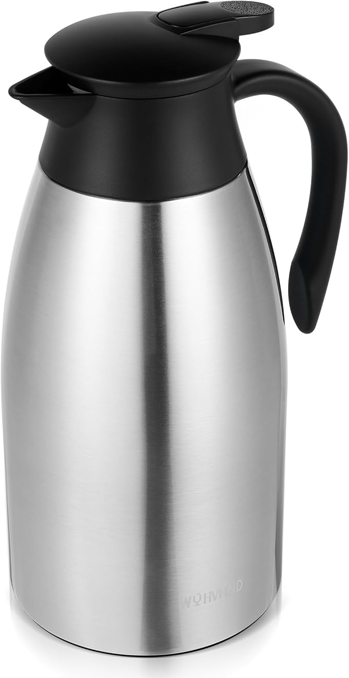 68 Oz Thermal Coffee Carafe, Stainless Steel Insulated Vacuum coffee crafts to keep coffee hot, 2 Liter Tea Water Coffee and Beverage Dispenser (Silver)