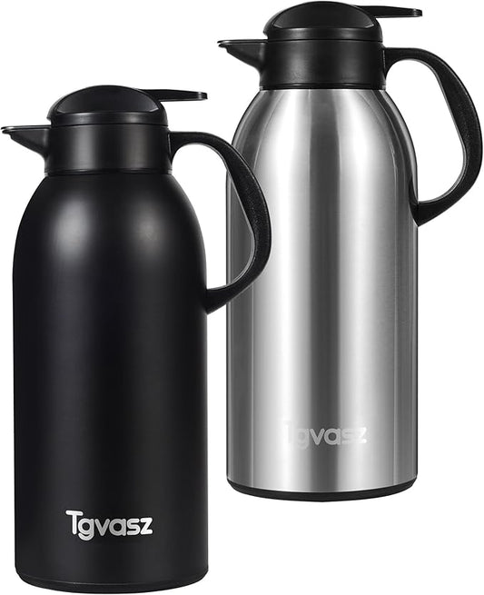 2 PCS Thermal Coffee Carafe 102 oz / 3L - Up to 36 Hours Hot, Insulated Stainless Steel Airpot for Hot Liquids, Coffee Carafes For Keeping Hot Coffee for Parties -Large Carafe Flask(Black/Silver)