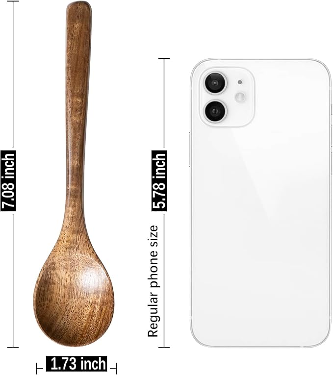 7 PCS Wooden Spoons for Eating, 7 inch Wooden Honey Spoons for Tea, Wood Teaspoons for Stirring Coffee, Acacia Wood Table Spoon for Cooking, Small Serving Spoon for Soup, Desserts & Cereal