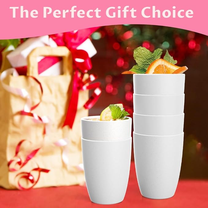 Homienly Wheat Straw Drinking Glasses, 12 OZ Alternative to Plastic Cups Set of 6, Reusable Drinking Cups for Kitchen, Outdoor, Unbreakable Lightweight Water Tumblers, Dishwasher Safe Cup Set(White)