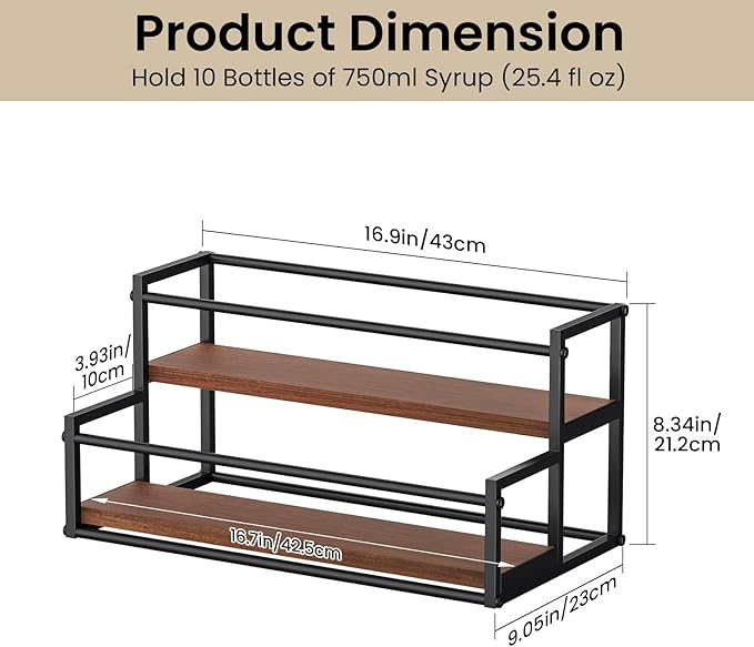 THYGIFTREE Coffee Syrup Rack Organizer 2-Tier 10 Syrup Bottles Holder Stand for Coffee Bar Storage Shelves for Syrup, Wine, Dressing for Kitchen Coffee Station