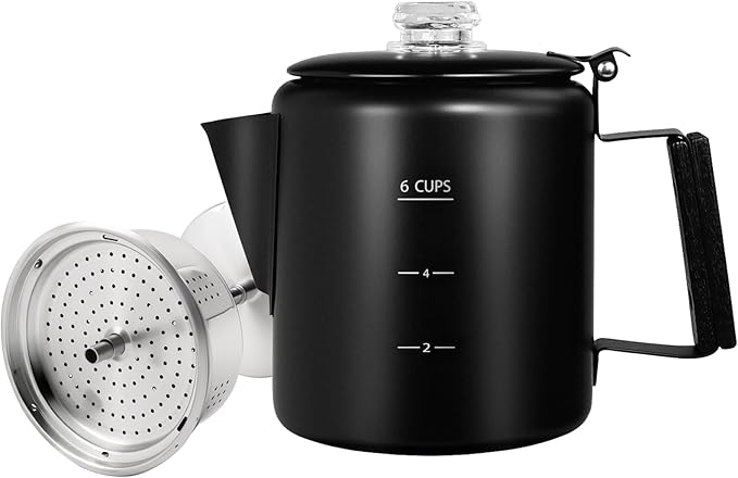 No Coating 6 Cup Percolator Coffee Pot 304 Stainless Steel Moka Pot Stovetop Espresso Maker Italian Greca Cuban Machine 1000ml 33.8oz Suitable for Gas Induction Stovetop Camping Kettle