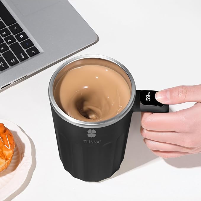 Drink Stirrer,Electric Mixing Mug,Electric Stirring Mug, Coffee Mug,Suitable for Coffee, Milk, Cocoa and Other Beverages (Black, 16 oz)