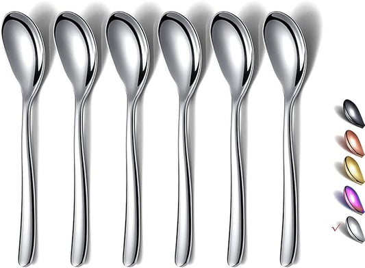 Demitasse Espresso Mini Spoons, 5.5'' Stainless Steel, Set of 6, Dishwasher Safe (Silver)
