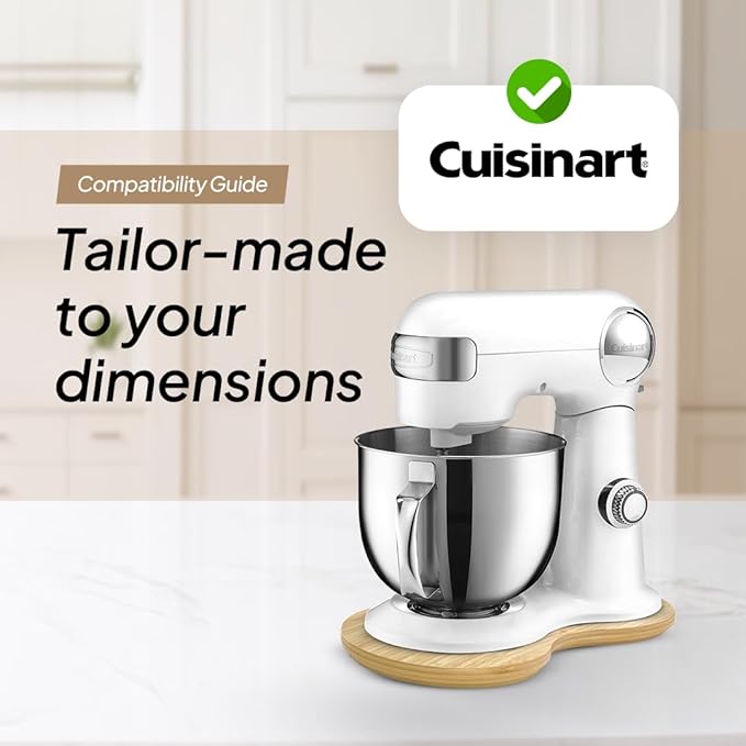 Ibyx Bamboo Mixer Slider – Compatible with Cuisinart Stand Mixer 12-Speed 5.5 Qt – Countertop Appliance Sliding Tray (Natural)