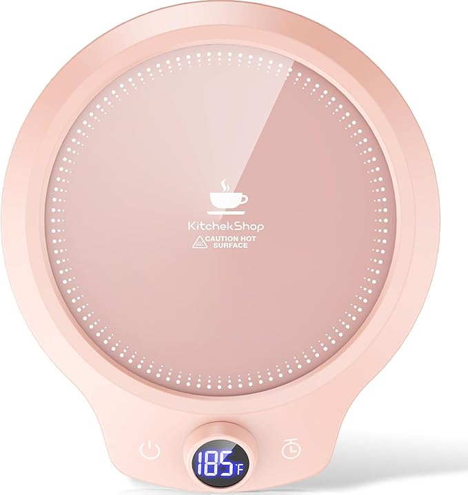 Fast Heating Mug Warmer - 4 Temp Settings & 1-12H Timer, Coffee Cup Warmer Plate for Desk Auto Shut Off, Ideal Beverage Warmer Gift for Coffee, Tea, Milk (Pink)