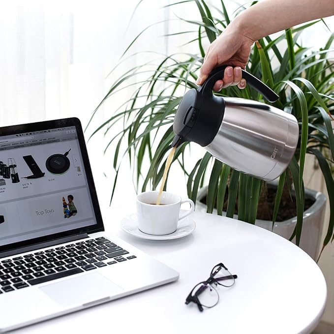 GiNT 34Oz Thermal Coffee Carafe, Insulated Stainless Steel Coffee Carafes for Keeping Hot/Double Walled Vacuum Coffee Carafe (Silver, 1L)