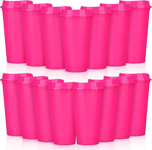 Domensi 15 Pack Reusable Coffee Cups with Lids 16 oz Disposable Travel Cups Bulk Plastic to Go Coffee Tumblers for DIY Hot Cold Drink Party Favors Coworker, Microwaveable (Rose Red)