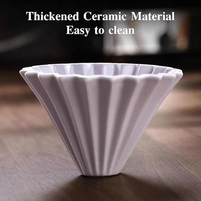 Bincoo Ceramic Coffee Dripper,Pour Over Coffee Dripper with Wood Stand, Flower-shape for 1-2 Cups Slow Brewing Maker for Home Cafe (Purple)