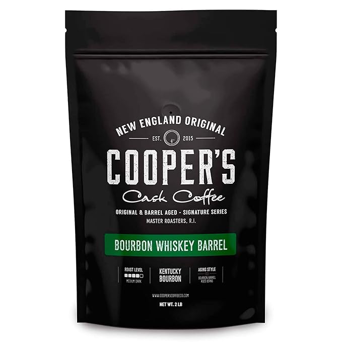 Bourbon Whiskey Barrel Aged Coffee - Whole Bean, Grade 1 Colombian Coffee Beans Aged in Kentucky Bourbon Whiskey Barrels - 2lb Bags