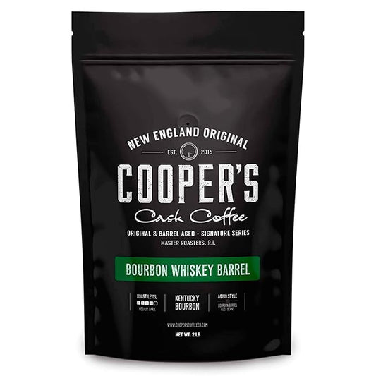 Bourbon Whiskey Barrel Aged Coffee - Whole Bean, Grade 1 Colombian Coffee Beans Aged in Kentucky Bourbon Whiskey Barrels - 2lb Bags