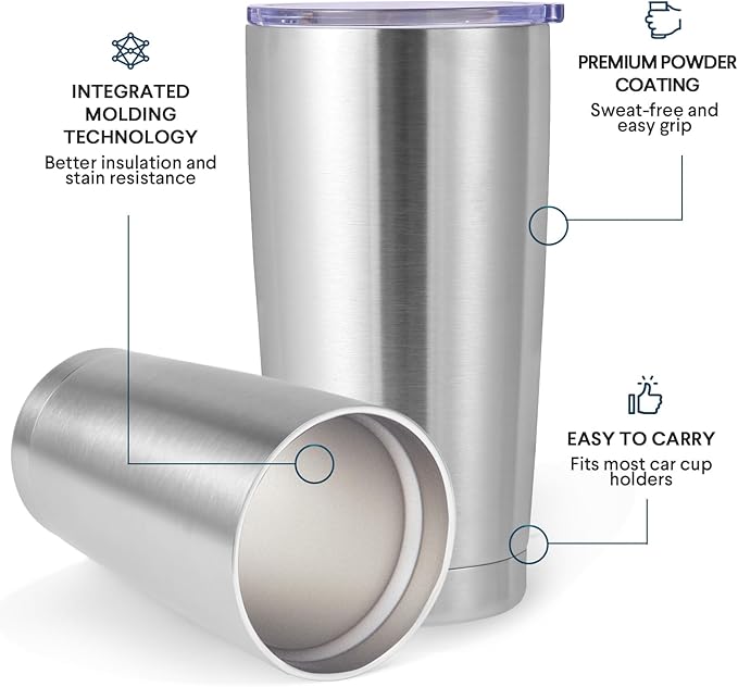Volhoply 20oz Stainless Steel Tumbler with Lid and Straw Bulk 24 Pack,Double Wall Insulated Travel Iced Coffee Mug Fits Cup Holder,Powder Coated Cups for Hot/Cold Drinks,Christmas Gifts（Silver,24 Set）