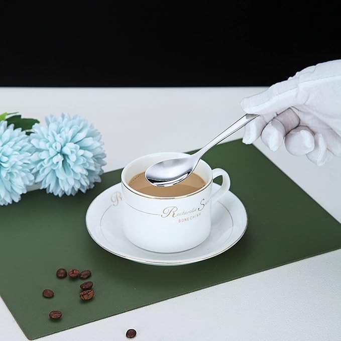 Demitasse Espresso Mini Spoons, 5.5'' Stainless Steel, Set of 6, Dishwasher Safe (Silver)