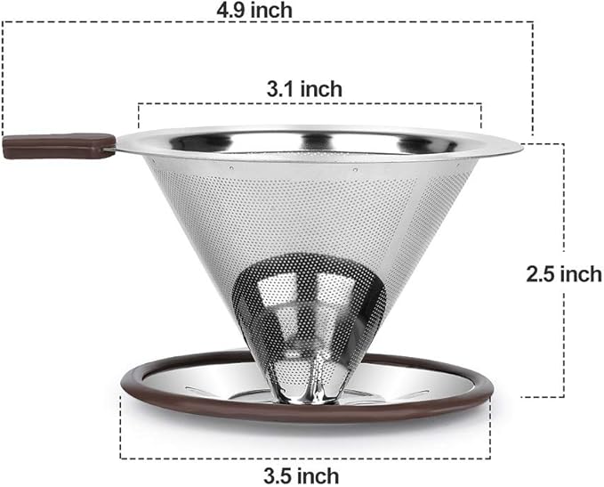 Pour Over Coffee Dripper, Reusable Paperless Coffee Filter,Professional Stainless Steel Drip Cone Brew Coffee Strainer,Upgraded Double Micro Mesh Filter with Cup Stand,1-2 Cup